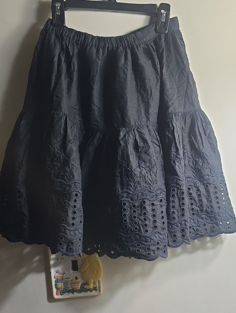 Women's Black Eyelet Tiered Skirt